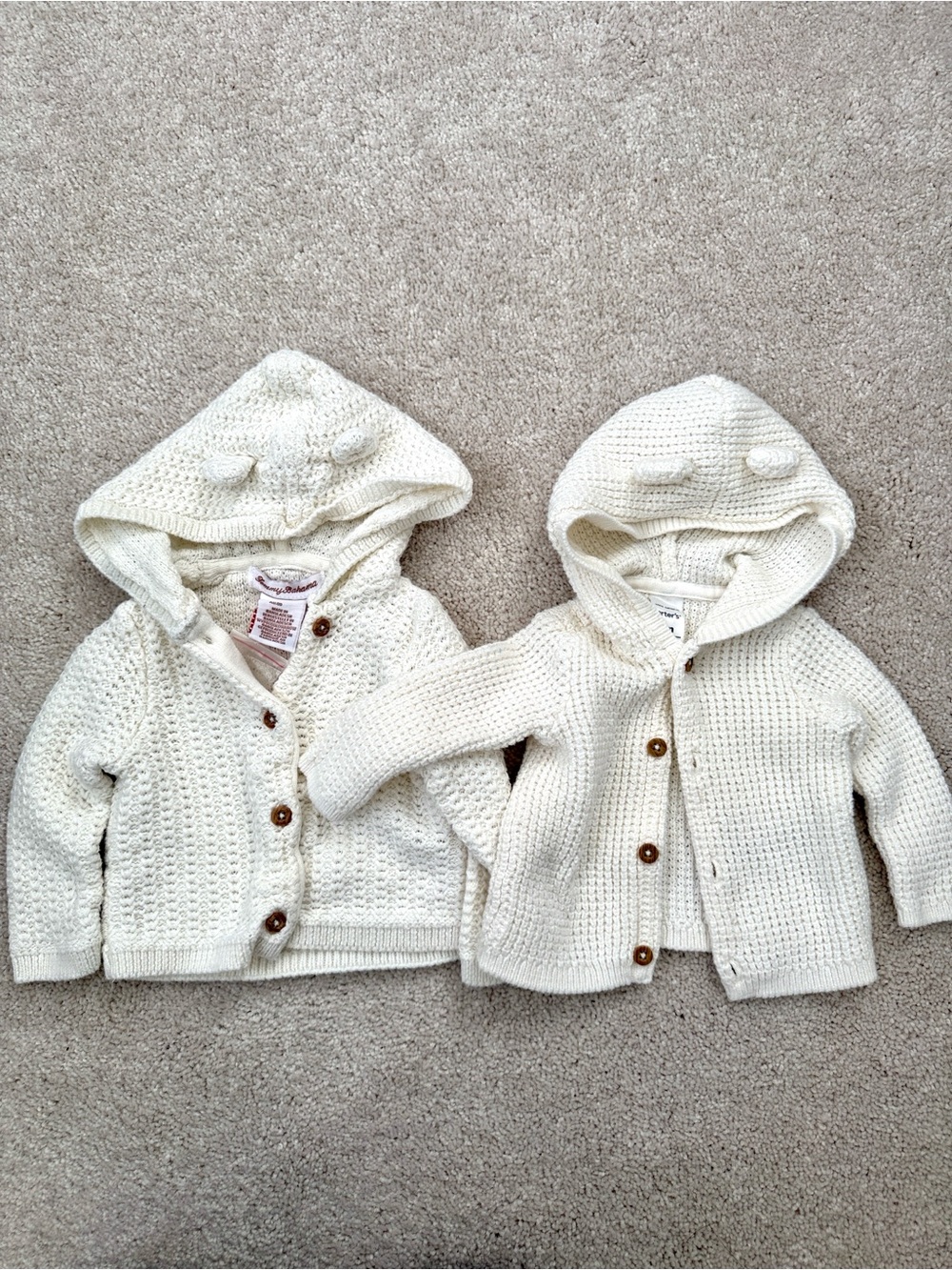 Bundle Set of 2 Cream Hooded Knit Cardigan - 3 months & 3-6 months